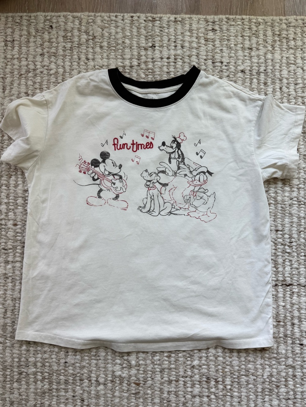 Disney Fun Times Mickey & Friends Embroidered Ringer Tee Size M